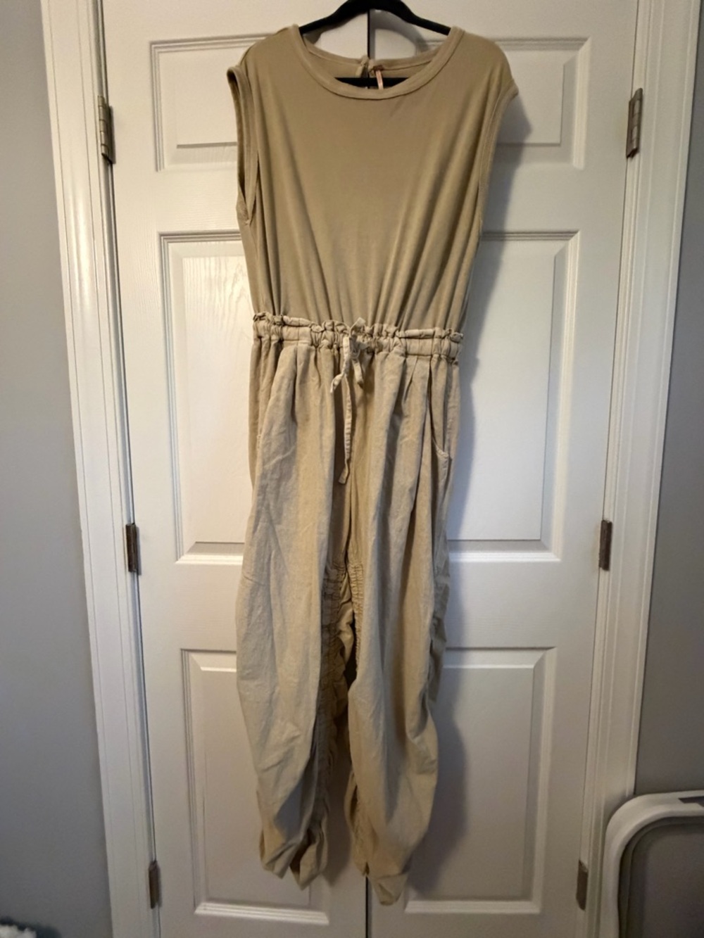 Free People Ruched Cream Jumpsuit Size M